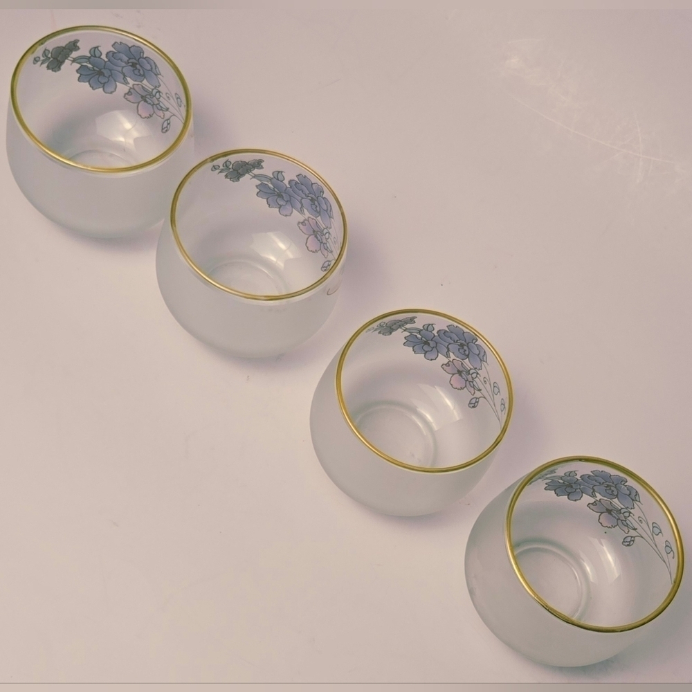 Vintage Frosted Floral Glasses Gold Rim Purple Flowers Set of 4 - Picture 8 of 8